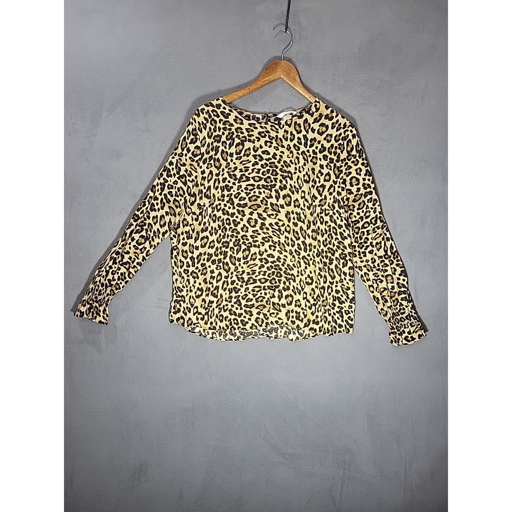 H&M Blouse Top Size 14 Women's‎ Leopard Print Long Sleeve Retro Y2K